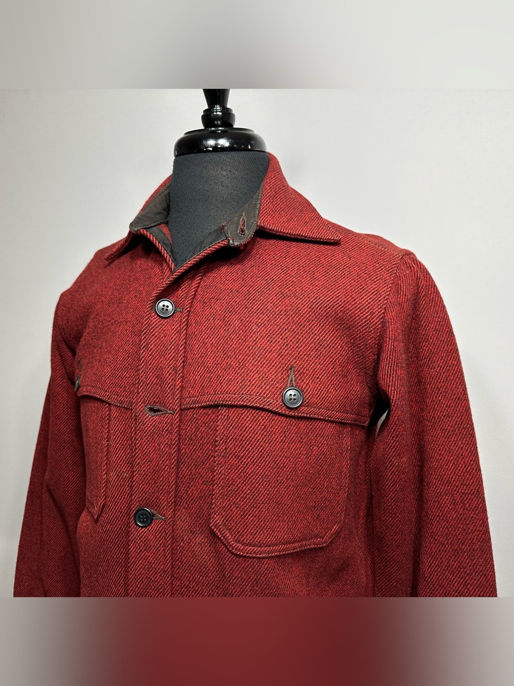 Vtg 60s Woolrich Double Mackinaw Shirt Jacket 14 Neck (S) Red Wool Cruiser READ